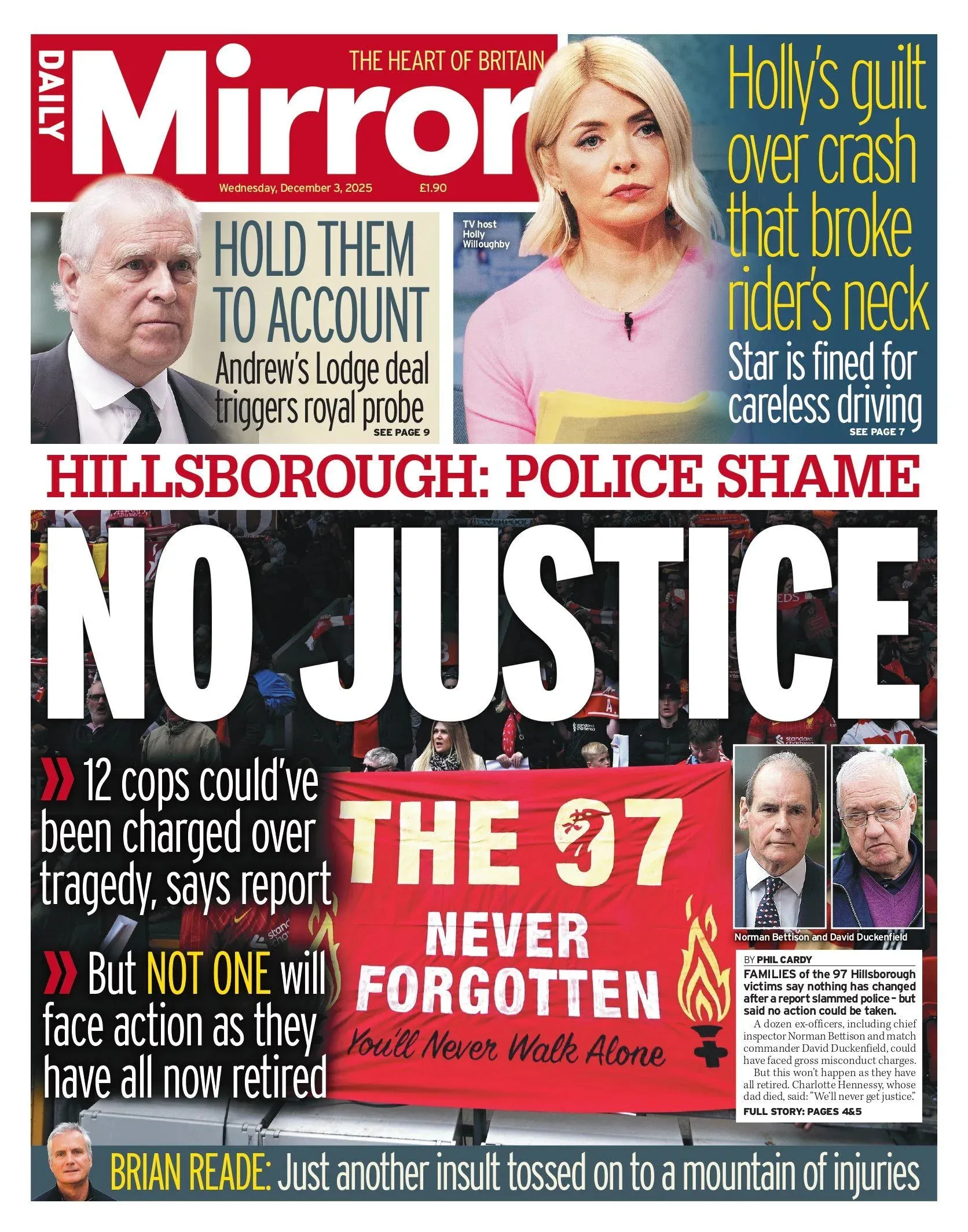 Lack of justice for Hillsborough tragedy and Holly's remorse over the accident
