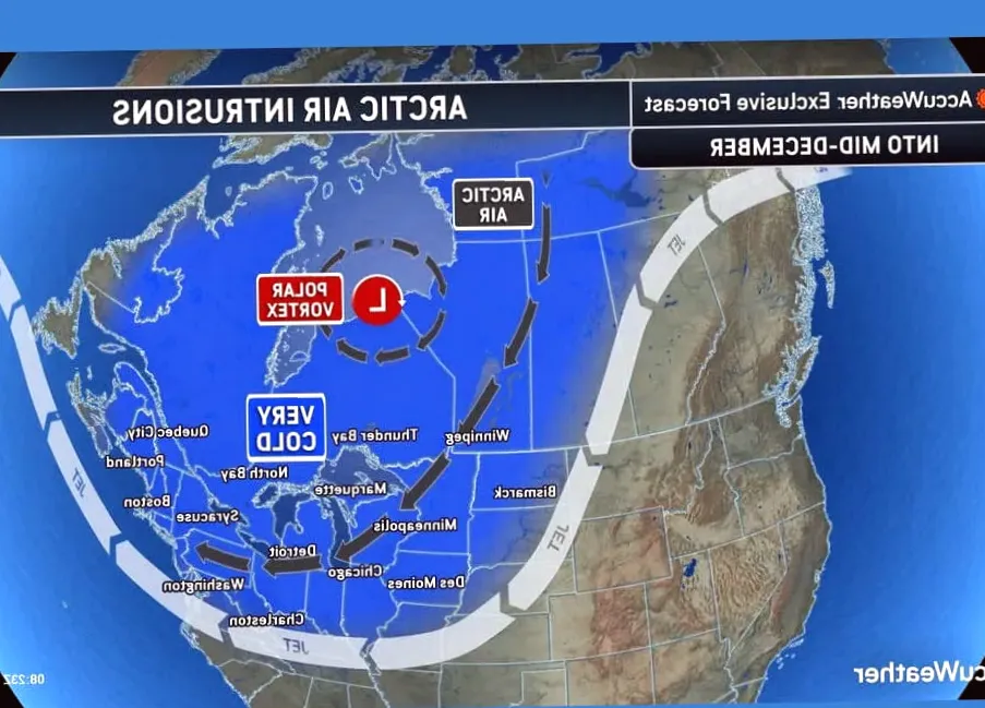 Three polar vortices cause temperatures to drop in central and eastern U.S. as initial Arctic cold front approaches