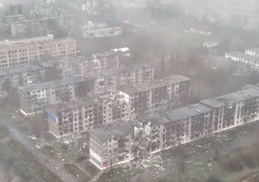 Exclusive aerial footage reveals Ukrainian town surrounded by Russian forces