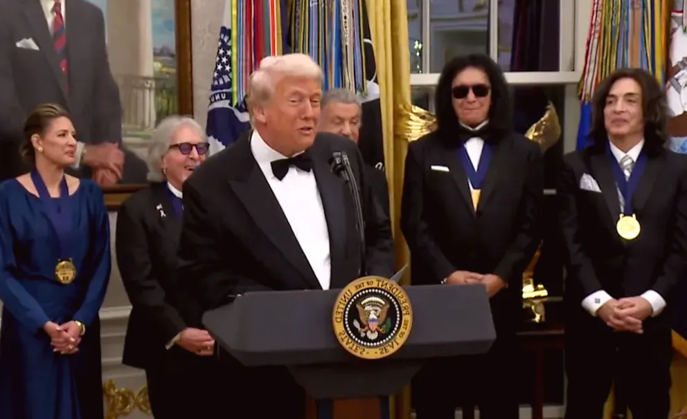 Trump Criticizes Jimmy Kimmel as he Awards Kennedy Center Medals to Kiss and Sylvester Stallone