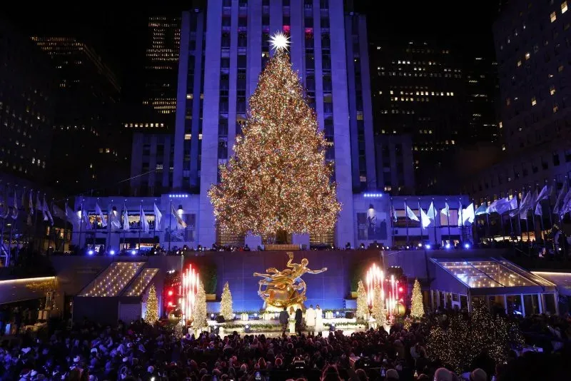 Rockefeller Christmas Tree illuminated, marking beginning of 2025 holiday season
