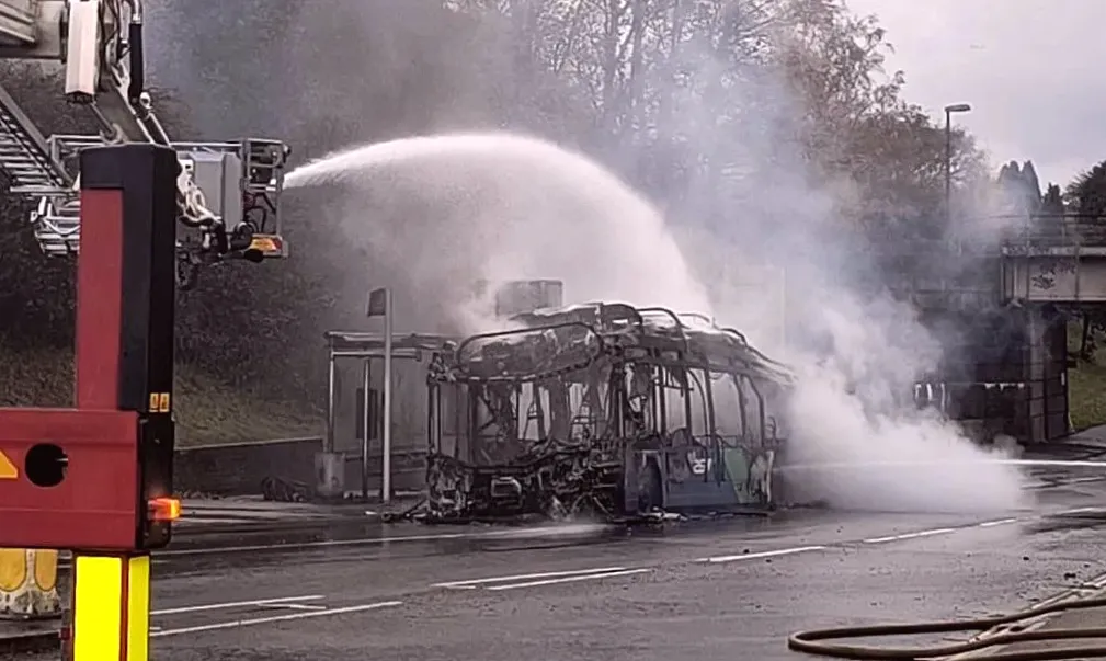 Bus fire leads to road closures in Crawley