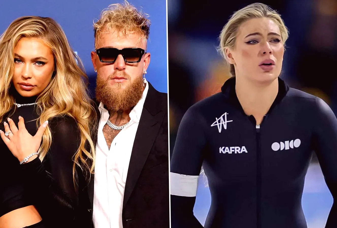 Jake Paul stands by his fiancée, speed skater Jutta Leerdam, after she crashes out at Olympic Trials and exits the ring in tears.