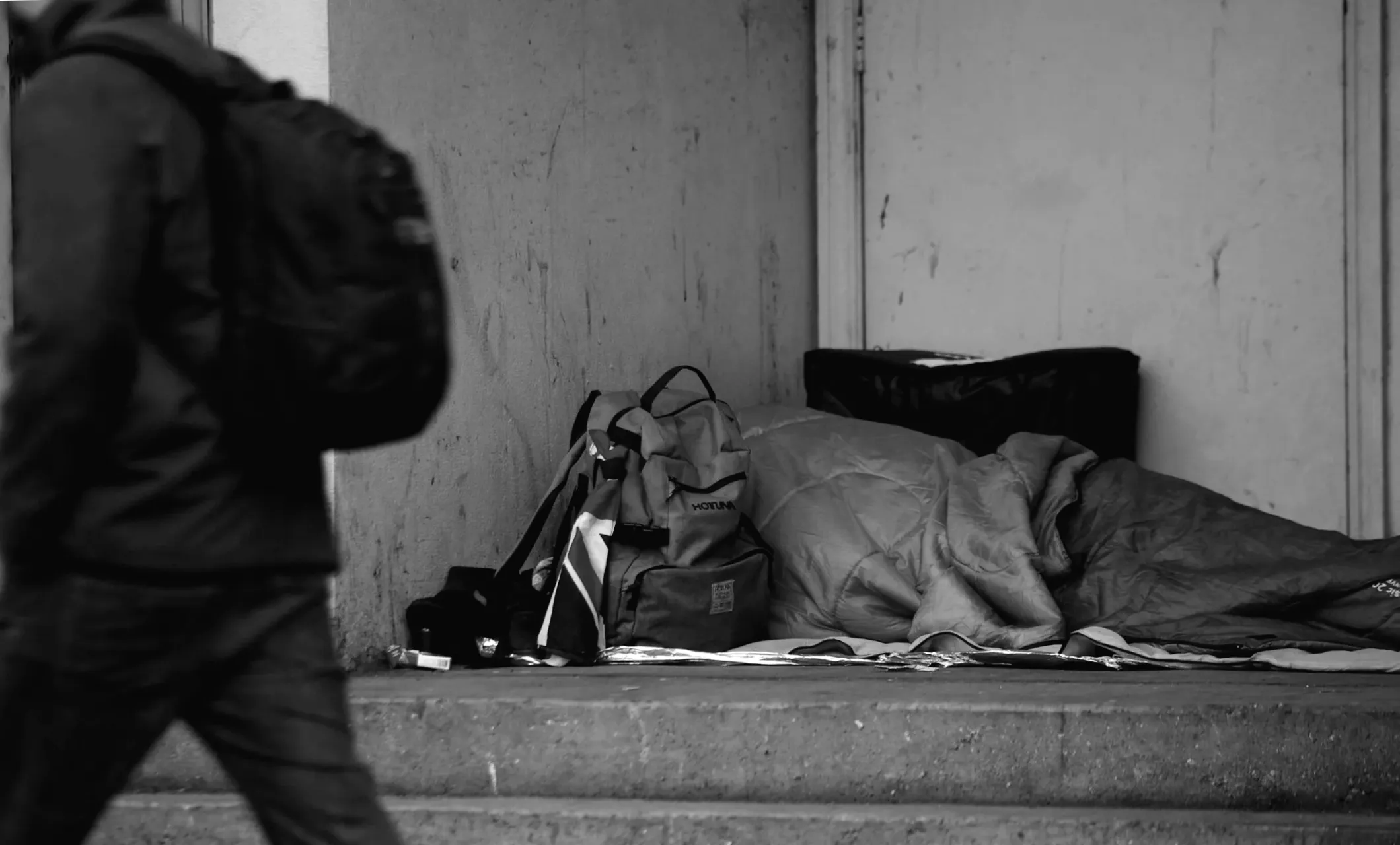 Homeless in the city provided with shelter from strong winds