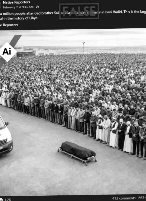 AI-generated photo shows crowd at Seif al-Islam Gaddafi's funeral.