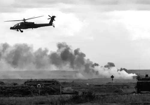 Apache helicopters shoot down drones using 30mm ammunition in aerial battle